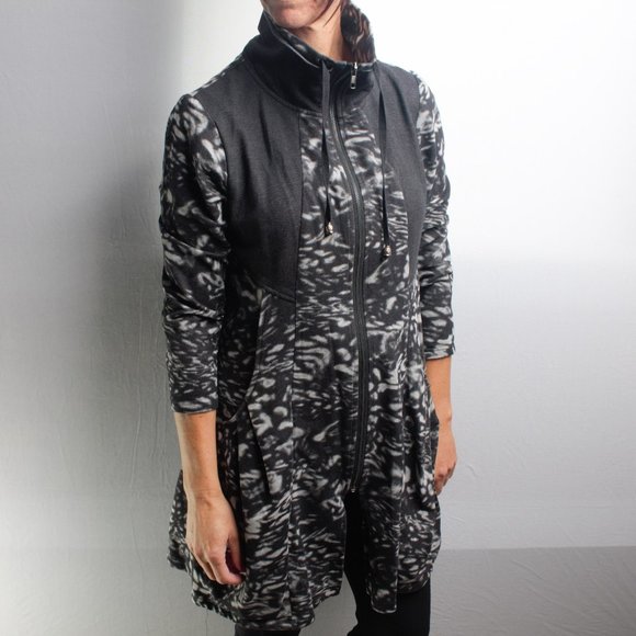 Leopard Pattern Cardigan Jacket Lined Size S Black/White - Picture 3 of 8